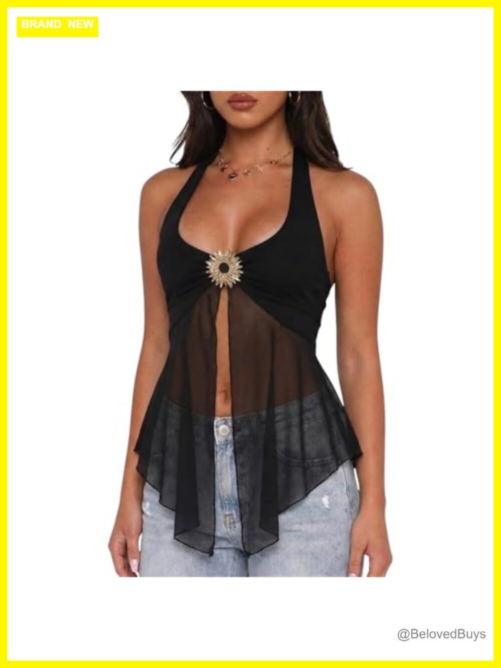 Sheer Mesh Halter Top Backless Flowy Y2K Going Out Top